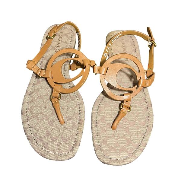 Coach Women's Jeri brown logo Leather‎ Sandals size 8B - Picture 1 of 7